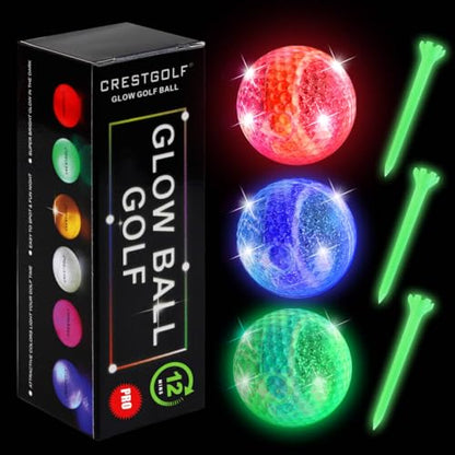 Crestgolf Glow in The Dark Golf Balls with Glow Tees, Super Bright Light Up LED Balls with 12-Minute Reset Timer, Fun Gift for Men and Women, Backyard Putting Greens - color: Red/Blue/Green