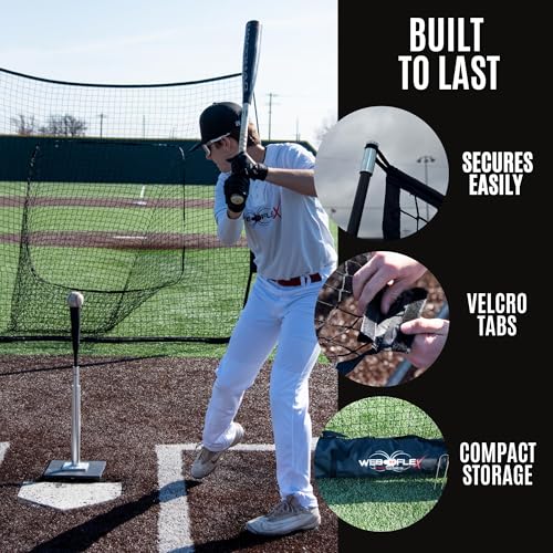 Web Flex® Spider Series 7x7 Sock Net & Adjustable Batting Tee Bundle, Portable Baseball Softball Training Set for All Ages, Durable Practice Net + Height-Adjustable Tee with Carry Bag