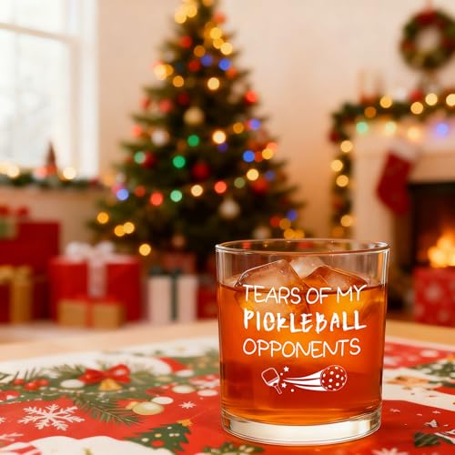 Pickleball Gifts, Tears of My Pickleball Opponents Whiskey Glass 10 Oz, Funny Pickleball Gifts for Men Pickleball Lovers Friends for Birthday Christmas