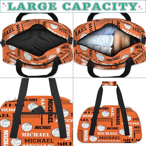 Custom Volleyball Gym Bag Duffel Bag with Your Name, Personalized Sport Bags Customized Travel Weekender Bags for Women Men, Orange