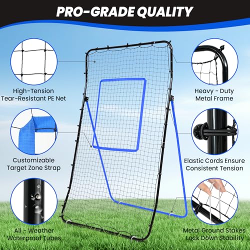 BAGAIL Volleyball Rebounder Net 7x4 Ft, Bounce Back Training Equipment with Unique Curved Frame for Better Catching, 5 Adjustable Angles for Volleying & Spiking, Easy Set Up & Sturdy Base - color: Blue