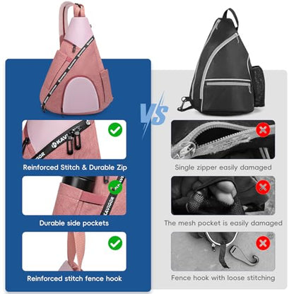 KAVIGOR Pickleball Bag, 7 Pockets & Upgraded Zippers, Lightweight Sling Bag with Detachable Strap & Water-Resistant Pocket