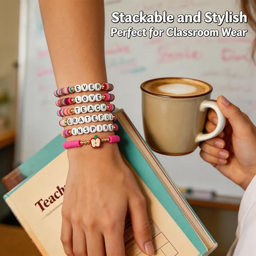 OHOME Teacher Appreciation Gifts - 6 Pack Teacher Appreciation Bracelets | Thank You Teacher Gifts in Bulk,Teacher Outfits Shirts for Women,Teacher Must Haves Supplies - style: Teacher appreciation