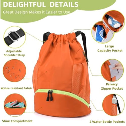 Soccer Bags, Waterproof Drawstring Gym Backpack for Baskestball Rugby Volleyball Yoga, Large Capacity Sports Bag - color: Soccer Bag orange