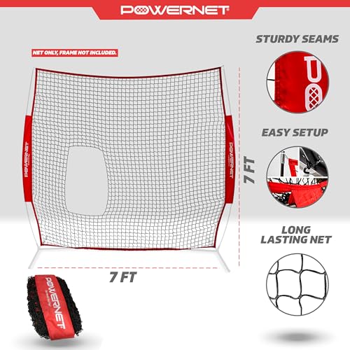 PowerNet 7x7 FT Pitch-Thru Protection Pitching Screen for Softball, 49 Sq Ft Barrier Net Only or Net + Frame, Portable Pitching & Batting Practice Net, Open Area in Net for Ball to Pass Through - style: Replacement Net