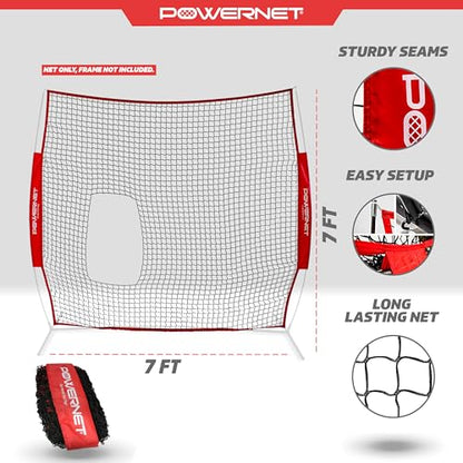 PowerNet 7x7 FT Pitch-Thru Protection Pitching Screen for Softball, 49 Sq Ft Barrier Net Only or Net + Frame, Portable Pitching & Batting Practice Net, Open Area in Net for Ball to Pass Through - style: Replacement Net