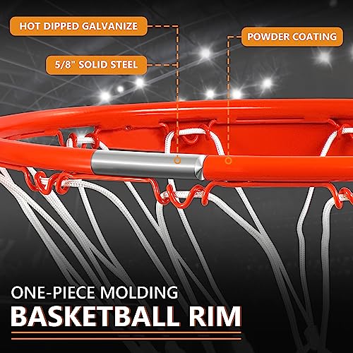 Basketball Rim Replacement, Heavy Duty Breakaway Rim and Net, Universal 18" Professional Double-Spring Solid Steel Backboard Rims Fits In-Ground and Wall-Mounted Basketball Hoops Indoor Outdoor