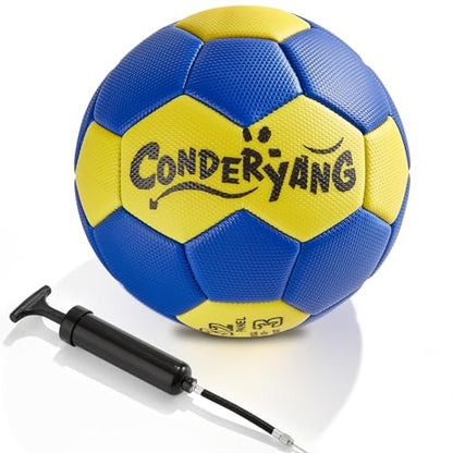 Handball Ball with Pump Needle PU Blue and Yellow Hand Ball Balls Single Handball Attractive and Durable Design for Youth League Game Training Practice - size: 7.1 Inch ，Size3