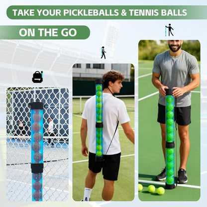 Tennis Ball & Pickleball Picker Holds 14 Balls, Ball Pickup Tube with Shoulder Strap, Lightweight Easy Pickup Portable Ball Holder, Pickleball & Tennis Ball Hopper - color: Light Blue