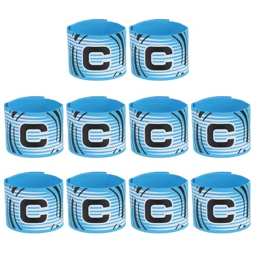 YOKIVE 10Pcs Captain Armbands, Elastic Armband Soccer Captain C Arm Band, Great for Youth Adult Football, Basketball Player (Sky Blue, 13x2.8 Inch)