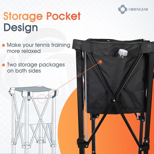 Tennis Ball Hopper with Wheels, 150 Tennis Balls Capacity Tennis Ball Basket with Side Pockets and Carrying Bag, Lightweight Sports Teaching Cart, Suitable for Softball, Pickleball & Baseball (Pop-up)