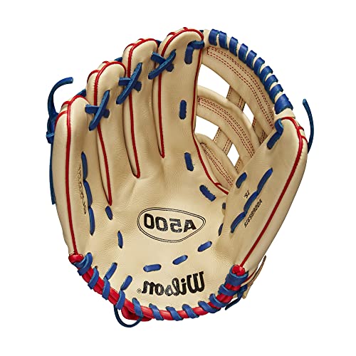 Wilson 2023 A500 Youth Baseball Glove - color: Blonde/Red/Royal, size: 12"