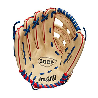 Wilson 2023 A500 Youth Baseball Glove - color: Blonde/Red/Royal, size: 12"