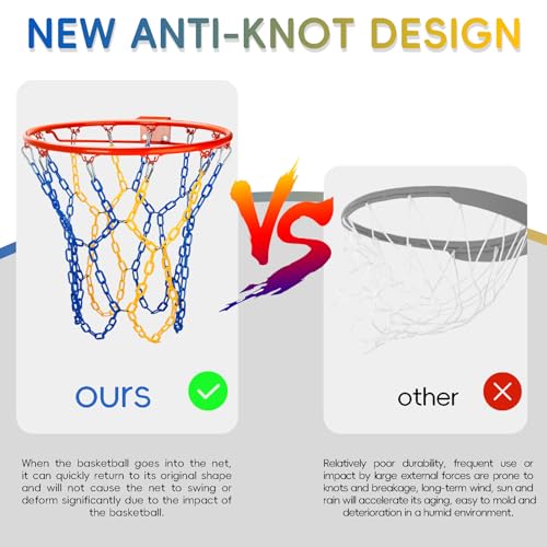 Basketball Net Replacement Heavy Duty,Resin Material, Anti-Rust Use Indoor Outdoor Standard 12-Ring Basketball Hoop - style: Blue/Yellow