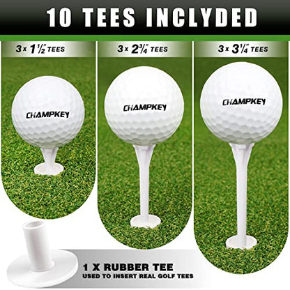 CHAMPKEY Premium Synthetic Turf Golf Hitting Mat | Heavy Duty Rubber Base Golf Practice Mat | Come with 1 Rubber Tee and 9 Plastic Tees
