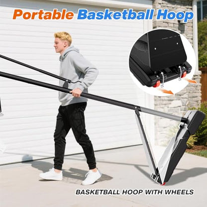 AWII SPORT Basketball Hoop Outdoor 40&44&48 Inch Impact Backboard, 5.3-10FT Height Adjustable Basketball Hoop Goal System with Portable Wheels for Adults