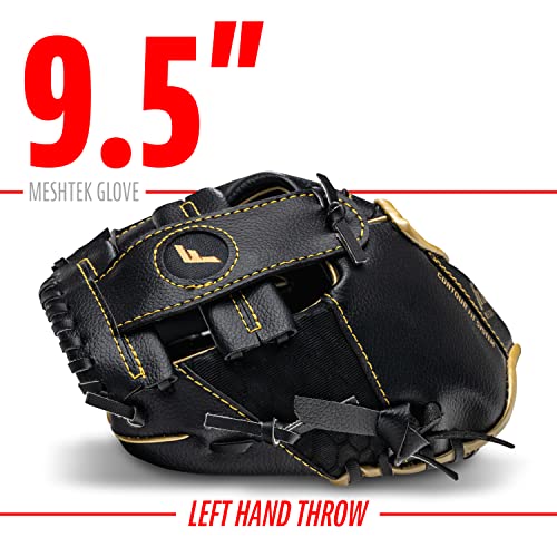 Franklin Sports Kids Baseball Glove + Foam Ball Sets - Meshtek Youth Teeball Gloves for Kids + Toddlers - Left + Right Hand Throw - 9.5" Inch - color: Black/Gold