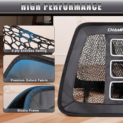CHAMPKEY Double Sided Golf Chipping Net Come with Tri-Turf Hitting Mat and 12 Foam Golf Balls - 5 Ply-Knotless Netting Golf Targets System Ideal for Short and Long Distance Training (Standard Version)