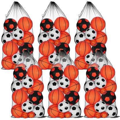 6 Pcs large Mesh Bag 24 x 48 inch Ball Mesh Drawstring Storage Sports Equipment Bag for Balls Beach - color: Black