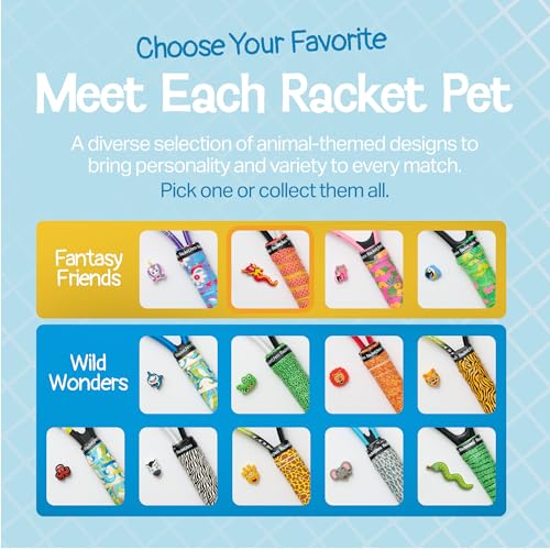 Racket Pets Kids Tennis Racket Dampener & Matching Overgrip Tape, Performance Shock Absorbing Dampener for Tennis Racket & Fun Animal Print Tennis Wrap Grip Tape - style: Shark