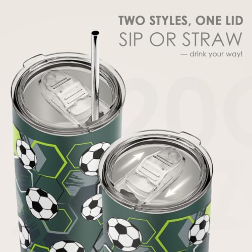 SANDJEST Soccer Tumbler Stainless Steel 20oz, Insulated Travel Coffee Cup, Sport Tumblers Gifts for Soccer Lovers, Men, Coach, Birthday, Christmas - color: Soccer 2
