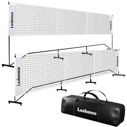 Losbenco Pickleball Net with Wheels Court Lines, Metal Frame & Regulation Size 22FT, 6-in-1 Adjustable Portable Net for Playing Pickleball, Tennis, Volleyball & Soccer Backyard Games