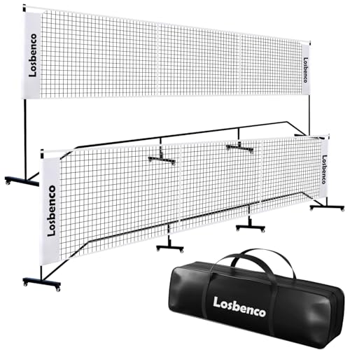 Losbenco Pickleball Net with Wheels Court Lines, Metal Frame & Regulation Size 22FT, 6-in-1 Adjustable Portable Net for Playing Pickleball, Tennis, Volleyball & Soccer Backyard Games