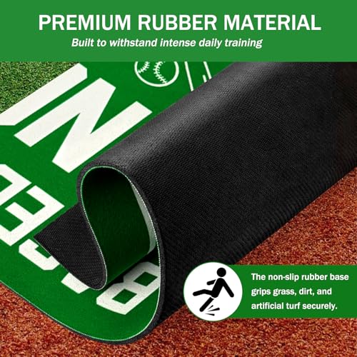 Baseball Training Mat, Baseball and Softball Batter Stance Hitting Mat, Improve Posture, Batting Mat with Toes Facing Place, Silent Anti-Skid, Baseball Training Equipment, 35.4 * 23.6 Inch - color: Green A