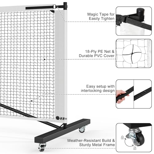 Portable Pickleball Net with Wheels, 22 FT & Half Court 11 FT Pickle Ball Net System with Carrying Bag for Driveway Backyard,Black
