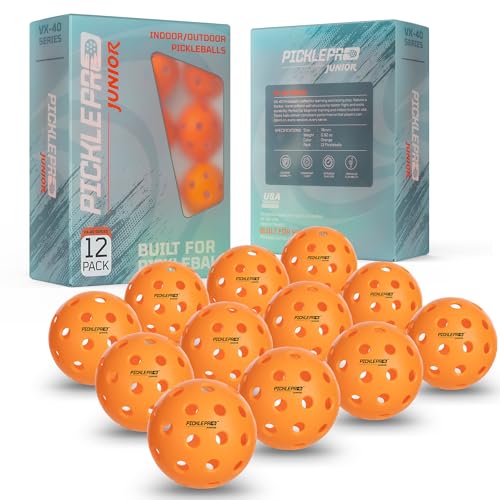 PicklePro Junior Outdoor & Indoor Pickleball Balls for Beginners – Lightweight LDPE 40-Hole Design for Stable Flight, Durable Construction for Training and Youth Play, USAPA Compliant