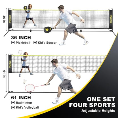 Portable Pickleball Badminton Net Set, 17FT Adjustable Heights All-in-One Net w/4 Pickleball Paddles 4 Badminton Rackets, Freestanding Pickleball Badminton Net for Backyard Driveway - style: Black Pickleball Paddles