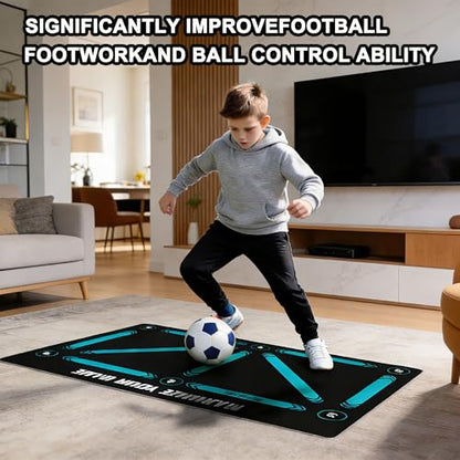 Soccer Training Mat Football Footstep Training Mat 35X24 inch Soccer Training Equipment Improve Strength, Agility and Coordination, Anti-Slip Silent for All Ages Footwork & Ball Mastery