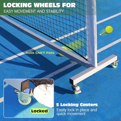 Pro Pickleball Net Portable with Wheels – 22ft Heavy Duty Pickleball Net System with Sturdy Aluminum Frame for Outdoor & Indoor – Nylon Net & Carrying Bag for Pickleball, Tennis, Badminton - style: Movable-Portable