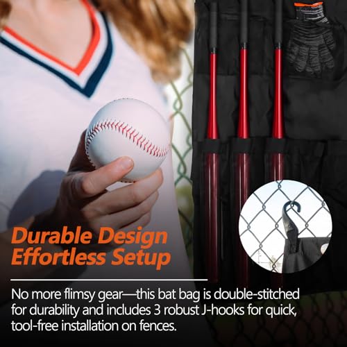Hanging 12 Bats Baseball/Softball Dugout Organizer, Hanging Bat Bag, 600D Oxford Fabric with Reinforced Fence Hook, Baseball Coaching Accessorie