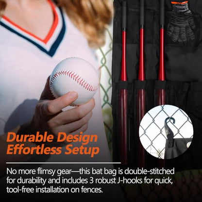 Hanging 12 Bats Baseball/Softball Dugout Organizer, Hanging Bat Bag, 600D Oxford Fabric with Reinforced Fence Hook, Baseball Coaching Accessorie