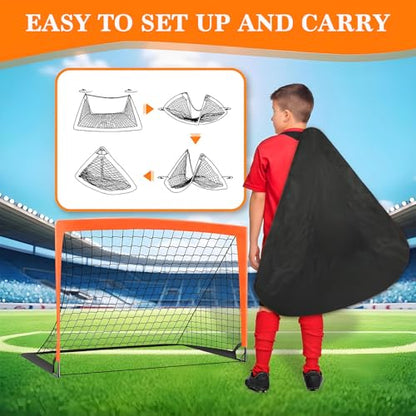 Soccer Goal for Backyard, 4'x3' Pop Up Football Goal, Target Practice for Young, Optional Soccer Equipment with Portable Goal, Soccer Training Mat/Cones/Resistance Bands/Agility Ladder