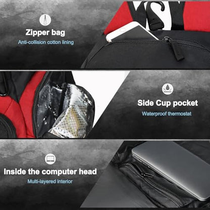 LARIPOP Basketball Backpack with Ball & Ventilated Shoe Compartment Insulated Pockets for Men Youth Training - color: red