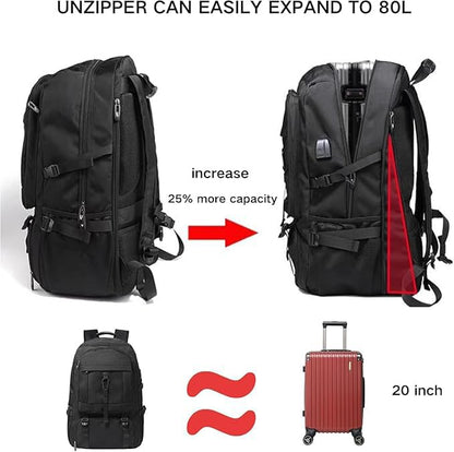 DUSLANG Travel laptop backpack, Extra Large 60L Traveling College Backpack,Large Capacity Backpack for Men Women,Fits 17 Inch Computer, USB Charging Port, Black
