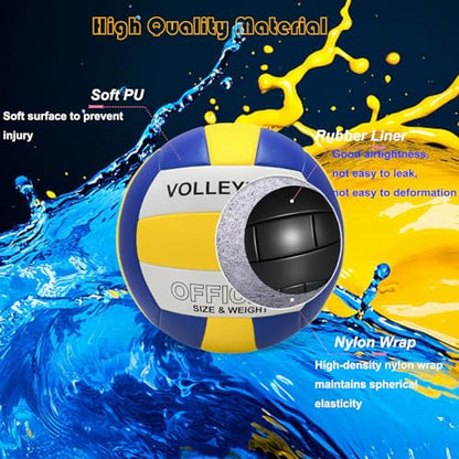 Volleyball, 6 Pack Official Size 5 Volleyball with Pump and Big Net Bag for Indoor Outdoor, Soft Touch Volleyballs for Adults Beach Play Pool Game Gym Play Training Match for Beginner