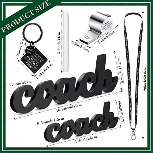 Sratte 5 Pcs Thank You Gift for Coach Include Black Wood Word Sign, Whistles for Coach, Football Basketball Soccer Gifts - size: 11x3.5x0.59 Inch