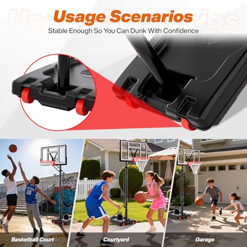AWII SPORT Basketball Hoop Outdoor Protable 40/44/48 Inch Impact Backboard, 4.8-10FT Height Adjustable Basketball Hoop Goal System with Wheels for Adults