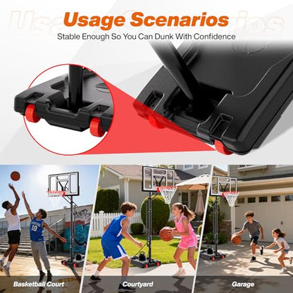 AWII SPORT Basketball Hoop Outdoor Protable 40/44/48 Inch Impact Backboard, 4.8-10FT Height Adjustable Basketball Hoop Goal System with Wheels for Adults