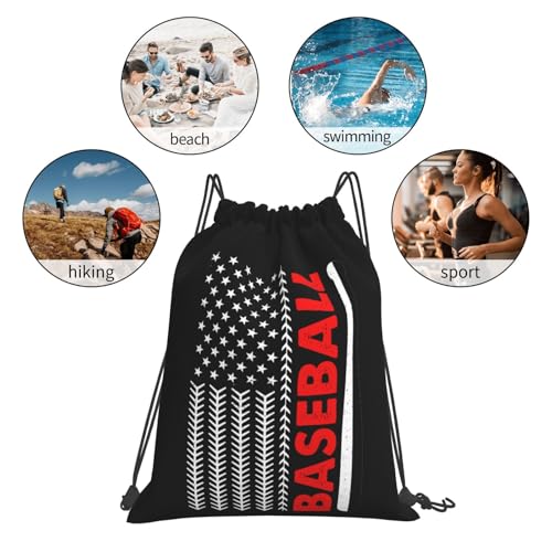 American Baseball Flag Unisex Drawstring Backpack Bag Sport Gym Travel Swim Sackpack - color: American Baseball Flag1