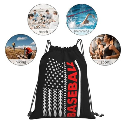 American Baseball Flag Unisex Drawstring Backpack Bag Sport Gym Travel Swim Sackpack - color: American Baseball Flag1