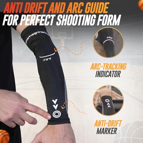 The Ringer Hoops Basketball Sleeve – Basketball Shooting Trainer Arm Sleeve – Shot Trainer with Marked Lines. - size: Youth