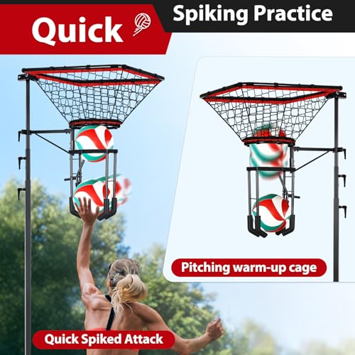 AugFir Volleyball Setter & Spike Trainer, Adjustable Height 93"-126" Volleyball Trainer with 88LBS Sandbag Base & Transport Wheels, Solo Practice Tool for Indoor & Outdoor Use Spiking & Drills