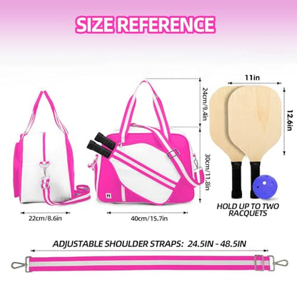 ROYALFAIR Pickleball Tote Bag for Women Men Large Capacity with Paddle Cover Pocket Internal Shoe Pocket and Adjustable Shoulder strap - color: Pink