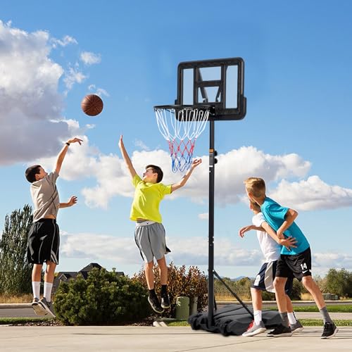 Kids Basketball Hoop, 5-7 ft Adjustable Height Portable Hoop with Wheels & Fillable Base - 28 Inch Shatterproof PC Backboard for Driveway, Backyard, Indoor & Outdoor Play