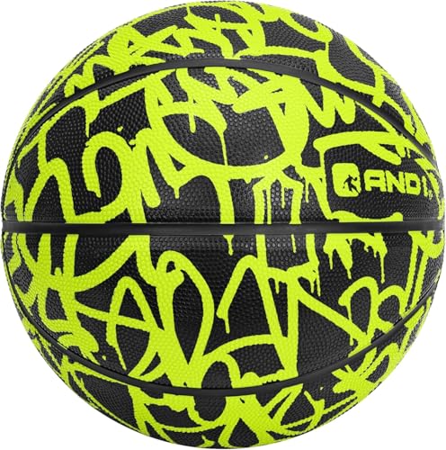 AND1 Fantom Graffiti Rubber Basketball - Streetball for Indoor and Outdoor Use, Deep Channel Construction and Durability - color: Volt, size: 29.5 No Pump