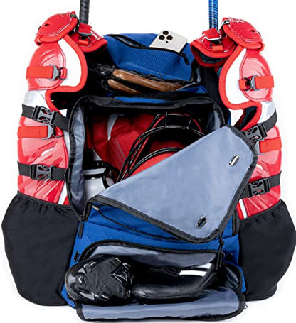 Athletico Dominator Baseball Bag - Softball Bat Bag with Shoes Compartment for Youth, Boys and Adult, Lightweight Baseball Bag with Fence Hook Hold TBall Bat, Batting Mitten, Helmet, Caps, Teeball Gear - color: Blue